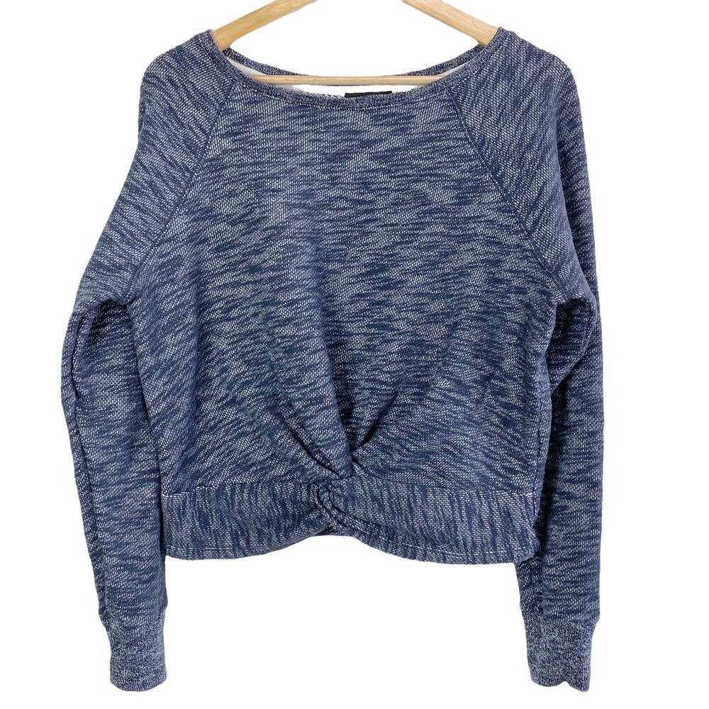 J. Crew Twist-Front Heathered Pullover Cotton Sweatshirt in Blue, Size S/M - Picture 3 of 11